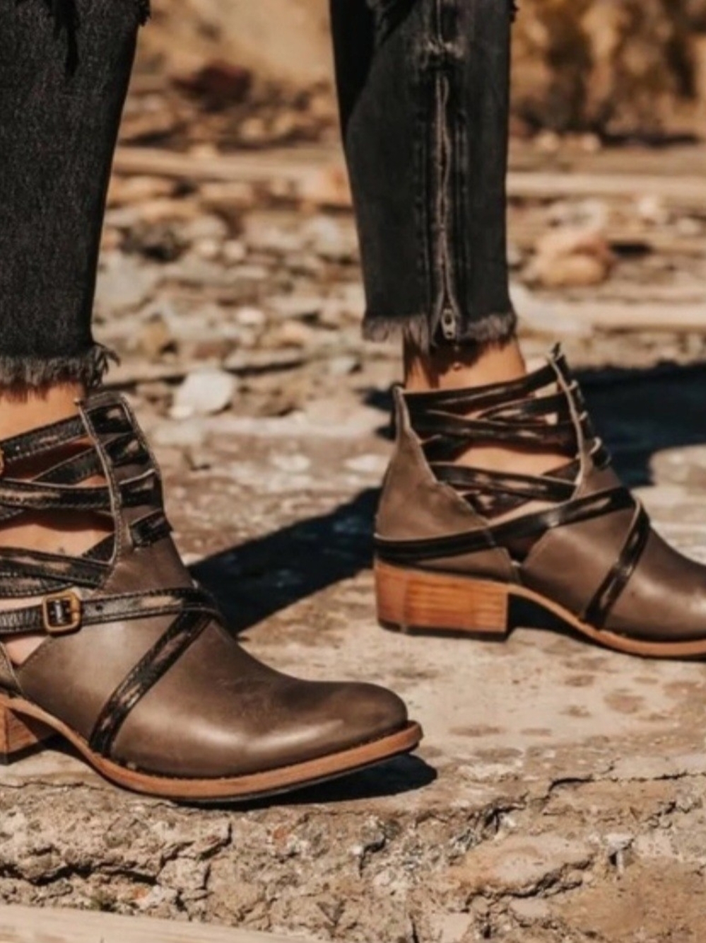 Freebird by Steven  Brown Strappy Ankle Booties  FB -Stair Sz8